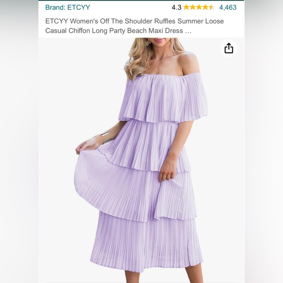 NWT ETCYY Women's Off The Shoulder Ruffles Loose Chiffon Midi Dress Size Large - Picture 10 of 10